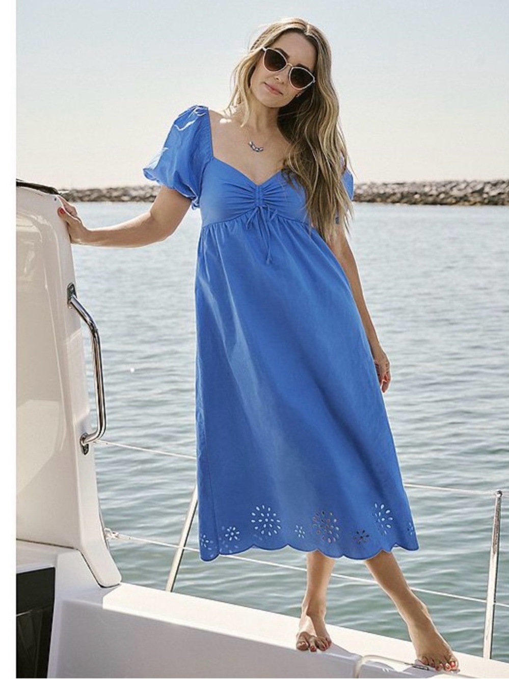 LC Lauren Conrad Blue Puff-Sleeve Midi Dress